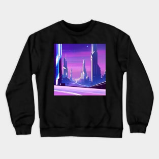 Minimalistic Cyberpunk City Landscape With a Purple and Pink Skyline Crewneck Sweatshirt